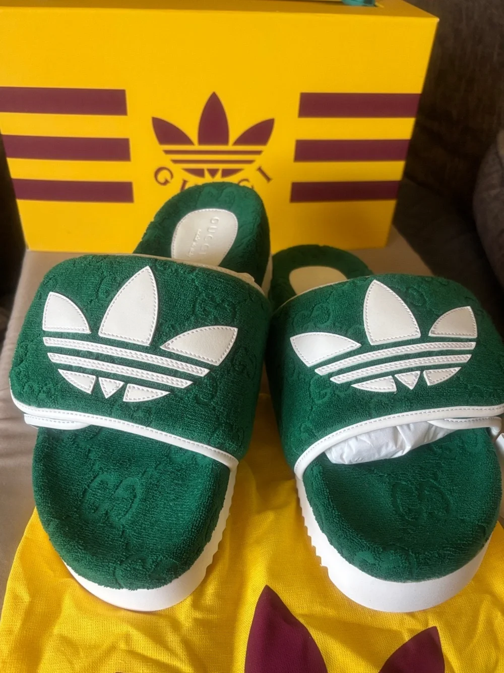 Authentic Gucci X Adidas men's Slide Sandals colab size 10